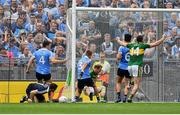 28 August 2016; Darran O'Sullivan (17) of Kerry falls into the net after scoring side's first goal against Dublin during the GAA Football All-Ireland Senior Championship Semi-Final game between Dublin and Kerry at Croke Park in Dublin. Photo by Brendan Moran/Sportsfile