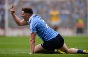 28 August 2016; Philip McMahon of Dublin gestures towards referee David Gough after being shouldered after the ball by Aidan O’Mahony of Kerry in the second half during the GAA Football All-Ireland Senior Championship Semi-Final game between Dublin and Kerry at Croke Park in Dublin. Photo by Piaras Ó Mídheach/Sportsfile