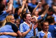 28 August 2016; Dublin supporters celebrate a score during the GAA Football All-Ireland Senior Championship Semi-Final match between Dublin and Kerry at Croke Park in Dublin. Photo by Ramsey Cardy/Sportsfile