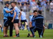 28 August 2016; John Small, left, and Eric Lowndes of Dublin are treated by medical staff prior to the GAA Football All-Ireland Senior Championship Semi-Final game between Dublin and Kerry at Croke Park in Dublin. Photo by Piaras Ó Mídheach/Sportsfile