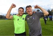 28 August 2016; Limerick FC captain Shane Duggan celebrates with manager Martin Russell after the SSE Airtricity League First Division game between UCD and Limerick FC at the UCD Bowl, in UCD, Dublin. Photo by David Maher/Sportsfile