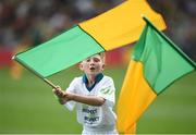 28 August 2016; eir Flagbearer Jamie O'Sullivan, age 10, from Cahersiveen, Co Kerry, at the GAA Football All-Ireland Senior Championship Semi-Final game between Dublin and Kerry at Croke Park in Dublin. Photo by Stephen McCarthy/Sportsfile