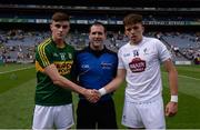 28 August 2016; Referee Martin McNally with captains Seán O’Shea of Kerry and Brian McLoughlin of Kildare prior to the Electric Ireland GAA Football All-Ireland Minor Championship Semi-Final game between Kerry and Kildare at Croke Park in Dublin. Photo by Piaras Ó Mídheach/Sportsfile