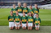 28 August 2016; The Kerry team, back row, from left, Róisín Montgomery, Mullagh NS, Mullagh, Ennis, Clare, Aoife Neville, Monaleen NS, Monaleen, Castletroy, Limerick, Emily Coffey, Ovens NS, Ovens, Cork, Ailish Breen, Scoil Ailbhe, Caherelly, Limerick, and Aisling Ní Ainiféin, Gaelscoil Mhic Easmainn, Tralee, Kerry. Front row, from left, Meabh Coleman Horgan, Cullina NS, Beaufort, Kerry, Niamh Laffan, Portlaw NS, Portlaw, Waterford, Aoife Mulkern, Lisnagry, NS, Lisnagry, Limerick, Tia Jewitt, Scoil Mhuire na Trocaire, Buttevant, Cork, and Cara King, Holy Family National School, Tubbercurry, Sligo, prior to the INTO Cumann na mBunscol GAA Respect Exhibition Go Games at the GAA Football All-Ireland Senior Championship Semi-Final game between Dublin and Kerry at Croke Park in Dublin. Photo by Piaras Ó Mídheach/Sportsfile