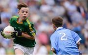 28 August 2016; Darragh O'Connell, Ovens NS, Ovens, Cork, representing Kerry, in action against Luke Whitney, St Oliver Plunkett BNS, Moate, Westmeath, representing Dublin, during the INTO Cumann na mBunscol GAA Respect Exhibition Go Games at the GAA Football All-Ireland Senior Championship Semi-Final game between Dublin and Kerry at Croke Park in Dublin. Photo by Piaras Ó Mídheach/Sportsfile