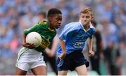 28 August 2016; Ciarán Hodanu, Ferrybank BNS, Ferrybank, Waterford, representing Kerry, in action against Luke Whitney, St Oliver Plunkett BNS, Moate, Westmeath, representing Dublin during the INTO Cumann na mBunscol GAA Respect Exhibition Go Games at the GAA Football All-Ireland Senior Championship Semi-Final game between Dublin and Kerry at Croke Park in Dublin. Photo by Piaras Ó Mídheach/Sportsfile