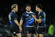19 November 2010; Leinster players, from left, Shaun Berne, Fergus McFadden and Eoin O'Malley in conversation during the game. Celtic League, Leinster v Dragons, RDS, Ballsbridge, Dublin. Picture credit: Stephen McCarthy / SPORTSFILE