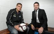 23 November 2010; Former Bohemians player Conor Powell with Liam Kelly, right, who was named as the PFAI League of Ireland manager, for the PFAI / FIFPro Scandinavian Tournament, which will take place in Oslo, Norway on Friday 14th January 2011. AUL Complex, Clonshaugh, Co. Dublin. Photo by Sportsfile