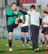 23 November 2010; Ireland's Tom Court with Ronan O'Gara during squad training ahead of their Autumn International against Argentina on Sunday. Ireland Rugby Squad Training, Donnybrook Stadium, Donnybrook, Dublin. Picture credit: Brian Lawless / SPORTSFILE