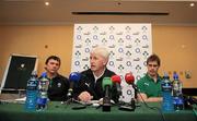 23 November 2010; Ireland team manager Paul McNaughton, centre, with defence coach Les Kiss, left, and Andrew Trimble during a press conference ahead of their Autumn International against Argentina on Sunday. Ireland Rugby Squad Press Conference, Fitzpatrick's Castle Hotel, Killiney. Picture credit: Brian Lawless / SPORTSFILE