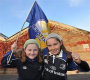 30 October 2010; Leinster supporters Eleanor Cripwell, left age 9, and Claire Hughes, age 11, both from Ballsbridge, Dublin, show their support for their team ahead of the game. Celtic League, Leinster v Edinburgh, RDS, Ballsbridge, Dublin. Picture credit: David Maher / SPORTSFILE