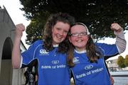 30 October 2010; Leinster supporters Rosin Byrne, left, age 13 with her sister Niamh, age 10, from Hacketstown, Co. Carlow, show their support for their team ahead of the game. Celtic League, Leinster v Edinburgh, RDS, Ballsbridge, Dublin. Picture credit: David Maher / SPORTSFILE