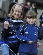 30 October 2010; Leinster supporters Amy, left age 9, and Tara O'Keeffe, age 4,  from Maynooth, Co. Kildare, show their support for their team ahead of the game. Celtic League, Leinster v Edinburgh, RDS, Ballsbridge, Dublin. Picture credit: David Maher / SPORTSFILE