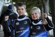 30 October 2010; Leinster supporters Fionn, left age 7 and Conor Luddy, age 6, from Wicklow Town, Co. Wicklow, show their support for their team ahead of the game. Celtic League, Leinster v Edinburgh, RDS, Ballsbridge, Dublin. Picture credit: David Maher / SPORTSFILE