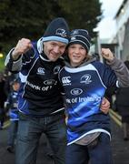30 October 2010; Leinster supporters Dave Adams, left and Luke Adams, from Stepaside, Co, Dublin, show their support for their team ahead of the game. Celtic League, Leinster v Edinburgh, RDS, Ballsbridge, Dublin. Picture credit: David Maher / SPORTSFILE