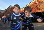 30 October 2010; Leinster supporters Mark Hughes, left, age 8 with his brother Christopher age 13, from Blackrock, Co. Dublin, show their support for their team ahead of the game. Celtic League, Leinster v Edinburgh, RDS, Ballsbridge, Dublin. Picture credit: David Maher / SPORTSFILE