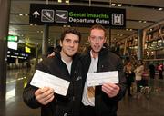 24 November 2010; Dublin footballers Bernard Brogan, left, and Barry Cahill prior to departure for Kuala Lumpur ahead of the 2010 GAA Football All-Stars Tour, sponsored by Vodafone. Dublin Airport, Dublin. Picture credit: Brian Lawless / SPORTSFILE