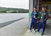 29 August 2016; Rio 2016 Olympic silver medallist and 2016 World Championships gold medallist Paul O'Donovan, left, with his brother, Rio 2016 Olympic silver medallist, Gary O'Donovan in the boathouse looking onto the Ilen river at the Skibbereen Rowing Club in Skibbereen, Co. Cork. Photo by Brendan Moran/Sportsfile