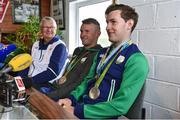 29 August 2016; Rio 2016 Olympic silver medallist and 2016 World Championships gold medallist Paul O'Donovan, right, with his brother, Rio 2016 Olympic silver medallist, Gary O'Donovan and Morton Espersen, High Performance Director, Rowing Ireland, during a press conference at the Skibbereen Rowing Club in Skibbereen, Co. Cork. Photo by Brendan Moran/Sportsfile