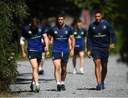 29 August 2016; Garry Ringrose, left, Rob Kearney and Adam Byrne, right, of Leinster arrive for squad training at UCD, Belfield in Dublin. Photo by Stephen McCarthy/Sportsfile