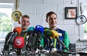 29 August 2016; Rio 2016 Olympic silver medallist and 2016 World Championships gold medallist Paul O'Donovan, right, with his brother, Rio 2016 Olympic silver medallist, Gary O'Donovan during a press conference at the Skibbereen Rowing Club in Skibbereen, Co. Cork.  Photo by Brendan Moran/Sportsfile