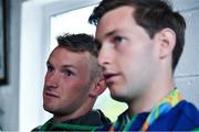 29 August 2016; Rio 2016 Olympic silver medallist Gary O'Donovan, left, and Rio 2016 Olympic silver medallist and 2016 World Championships gold medallist Paul O'Donovan during a press conference at the Skibbereen Rowing Club in Skibbereen, Co. Cork. Photo by Brendan Moran/Sportsfile