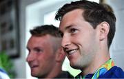 29 August 2016; Rio 2016 Olympic silver medallist and 2016 World Championships gold medallist Paul O'Donovan, right, and Rio 2016 Olympic silver medallist Gary O'Donovan during a press conference at the Skibbereen Rowing Club in Skibbereen, Co. Cork. Photo by Brendan Moran/Sportsfile