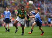 28 August 2016; Ciarán Hodanu, Ferrybank BNS, Ferrybank, Waterford, representing Kerry, in action against Luke Whitney, St Oliver Plunkett BNS, Moate, Westmeath, representing Dublin, during the INTO Cumann na mBunscol GAA Respect Exhibition Go Games at the GAA Football All-Ireland Senior Championship Semi-Final game between Dublin and Kerry at Croke Park in Dublin. Photo by Ray McManus/Sportsfile