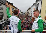 29 August 2016; Paul O'Donovan and Gary, right, as they arrive home on an open top bus through Skibbereen village after their success in the Rio 2016 Olympic Games. Photo by Brendan Moran/Sportsfile
