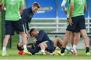 30 August 2016; Jonathan Walters with Wesley Hoolahan and Stephen Quinn of Republic of Ireland in a joyful mood during squad training at the National Sports Campus in Abbottown, Dublin. Photo by David Maher/Sportsfile