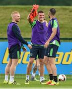 30 August 2016; Ciaran Clark with Paul McShane and Marc Wilson of Republic of Ireland during squad training at the National Sports Campus in Abbottown, Dublin. Photo by David Maher/Sportsfile