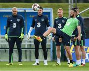 30 August 2016; Marc Wilson of Republic of Ireland watched on by his teammates Darren Randolph, Keiren Westwood and Paul McShane during squad training at the National Sports Campus in Abbottown, Dublin. Photo by David Maher/Sportsfile