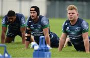 30 August 2016; Connacht players Danny Qualter, centre, Finlay Beahlam, right, and Bundee Aki during a training session at the Sportsground in Galway. Photo by Sam Barnes/Sportsfile