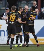30 August 2016; Chris Shields, second from right, of Dundalk FC celebrates after scoring his side's first goal with team-mates Dean Shields, Shane Grimes and Charlton Ubaezuono during the Irish Daily Mail FAI Cup Third Round match between Crumlin United and Dundalk at Oriel Park in Dundalk, Co Louth. Photo by David Maher/Sportsfile