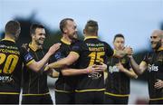30 August 2016; Paddy Barrett, 15, of Dundalk FC celebrates after scoring his side's second goal with team-mates, from left, Ciaran O'Connor, Robbie Benson, Chris Shields and Alan Keane during the Irish Daily Mail FAI Cup Third Round match between Crumlin United and Dundalk at Oriel Park in Dundalk, Co Louth. Photo by David Maher/Sportsfile