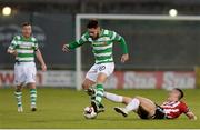30 August 2016; Brandon Miele of Shamrock Rovers in action against Aaron McEneff of Derry City during the SSE Airtricity League Premier Division game between Shamrock Rovers and Derry City at Tallaght Stadium in Tallaght, Co Dublin. Photo by Seb Daly/Sportsfile