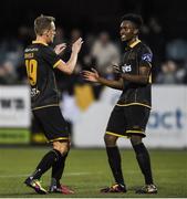 30 August 2016; Dean Shields, left, of Dundalk FC celebrates after scoring his side's third goal with team-mate Charlton Ubaezuono during the Irish Daily Mail FAI Cup Third Round match between Crumlin United and Dundalk at Oriel Park in Dundalk, Co Louth. Photo by David Maher/Sportsfile