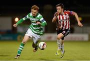 30 August 2016; Gary Shaw of Shamrock Rovers in action against Dean Jarvis of Derry City during the SSE Airtricity League Premier Division game between Shamrock Rovers and Derry City at Tallaght Stadium in Tallaght, Co Dublin. Photo by Seb Daly/Sportsfile
