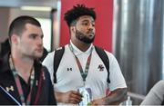 31 August 2016; Defensive tackle Noa Merritt of Boston College arriving into Dublin Airport this morning for the Aer Lingus College Football Classic where Boston College will take on Georgia Tech this Saturday in the Aviva Stadium. There is a full schedule of events taking place from today all across Dublin with limited tickets still available for the main event on Saturday. Check out www.collegefootballireland.com for more information.  Photo by Brendan Moran/Sportsfile