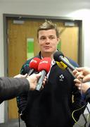 26 November 2010; Ireland's Brian O'Driscoll speaking to the media during the squad announcement ahead of their Autumn International against Argentina on Sunday. Ireland Rugby Squad Announcement, Aviva Stadium, Lansdowne Road, Dublin. Picture credit: Stephen McCarthy / SPORTSFILE