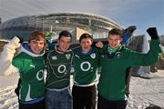 28 November 2010; Ireland supporter left to right, Calum Fitzsimmons, Rian Pearse, Mickey Russell and Dan Devlin, all from Naas, Co. Kildare, before the start of the game. Autumn International, Ireland v Argentina, Aviva Stadium, Lansdowne Road, Dublin. Picture credit: David Maher / SPORTSFILE