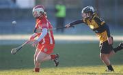 28 November 2010; Claire Commane, Corofin, Co. Clare, in action against Donna Kelly, Four Roads, Co. Roscommon. All-Ireland Junior Camogie Club Championship Final, Corofin, Co. Clare v Four Roads, Co. Roscommon, Duggan Park, Ballinasloe, Co. Galway. Picture credit: Ray Ryan / SPORTSFILE