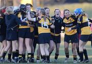 28 November 2010; Four Roads, Co. Roscommon, players celebrate after the game. All-Ireland Junior Camogie Club Championship Final, Corofin, Co. Clare v Four Roads, Co. Roscommon, Duggan Park, Ballinasloe, Co. Galway. Picture credit: Ray Ryan / SPORTSFILE