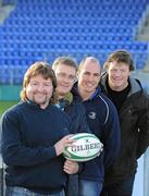 29 November 2010; Former Irish Rugby Internationals Shane Byrne, Girvan Dempsey, and Malcolm O'Kelly with Keith Mangan, 2nd from left, brother of the late Stuart Mangan, in attendance at a photocall for the Legends Rugby match between Ireland and England which will be taking place in Donnybrook Stadium the night before the two countries meet in the Six Nations in the Aviva Stadium on Friday the 18th March 2011. This follows on from the success of the 2010 England v Ireland Legends match played earlier this year at the Twickenham Stoop in front of an 11,000 crowd, the teams will lock horns once again for this return match. Tickets start at €10 and will be available from ticketmaster and the Spar shop in Donnybrook and also on the gate on the night. Donnybrook Stadium, Donnybrook, Dublin. Picture credit: Brendan Moran / SPORTSFILE