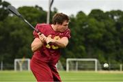 31 August 2016; Linebacker Connor Strachan of Boston College tries his hand at the traditional Irish sport of hurling as his college undertake some last minute preparation ahead of the Aer Lingus College Football Classic where they will take on Georgia Tech this Saturday in the Aviva Stadium. There is a full schedule of events taking place from today all across Dublin with limited tickets still available for the main event on Saturday. Check out www.collegefootballireland.com for more information. Carton House in Maynooth, Co Kildare. Photo by Brendan Moran/Sportsfile
