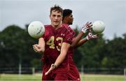 31 August 2016; Linebacker Curt Bletzer of Boston College tries his hand at the traditional Irish sport of gaelic football as his college undertake some last minute preparation ahead of the Aer Lingus College Football Classic where they will take on Georgia Tech this Saturday in the Aviva Stadium. There is a full schedule of events taking place from today all across Dublin with limited tickets still available for the main event on Saturday. Check out www.collegefootballireland.com for more information. Carton House in Maynooth, Co Kildare. Photo by Brendan Moran/Sportsfile