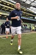 31 August 2016; Robbie Keane of Republic of Ireland runs out for the start of the warm up ahead of the Three International Friendly game between the Republic of Ireland and Oman at the Aviva Stadium in Lansdowne Road, Dublin. Photo by David Maher/Sportsfile