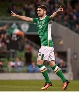 31 August 2016; Robbie Brady of Republic of Ireland celebrates after scoring his side's first goal during the Three International Friendly game between the Republic of Ireland and Oman at the Aviva Stadium in Lansdowne Road, Dublin. Photo by David Maher/Sportsfile