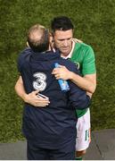31 August 2016; Robbie Keane of Republic of Ireland embraces manager Martin O'Neill, after being substituted during the Three International Friendly game between the Republic of Ireland and Oman at the Aviva Stadium in Lansdowne Road, Dublin. Photo by Daire Brennan/Sportsfile