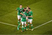 31 August 2016; Jon Walters of Republic of Ireland, left, celebrates with team-mates, left to right, Robbie Keane, Robbie Brady, Stephen Quinn, and Ciarán Clark, after scoring his side's third goal during the Three International Friendly game between the Republic of Ireland and Oman at the Aviva Stadium in Lansdowne Road, Dublin. Photo by Daire Brennan/Sportsfile